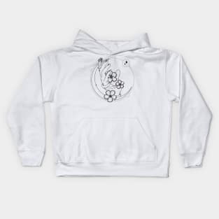 hand holding flower on a crescent moon Kids Hoodie